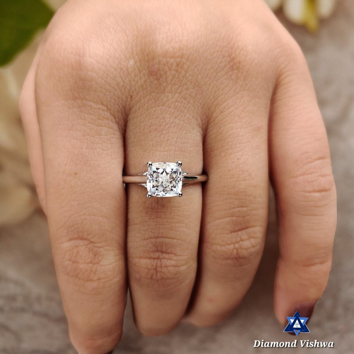 1.76 CT Crushed Ice Moissanite Ring, Cushion Cut, Solitaire Engagement Wedding Gift