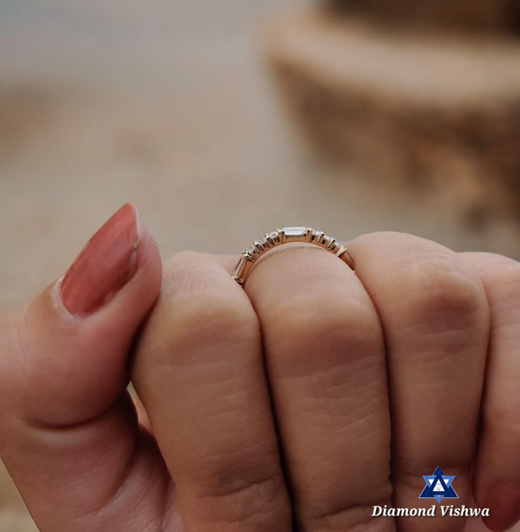 Colorless Moissanite Baguette and Round Full Eternity Wedding Band Ring