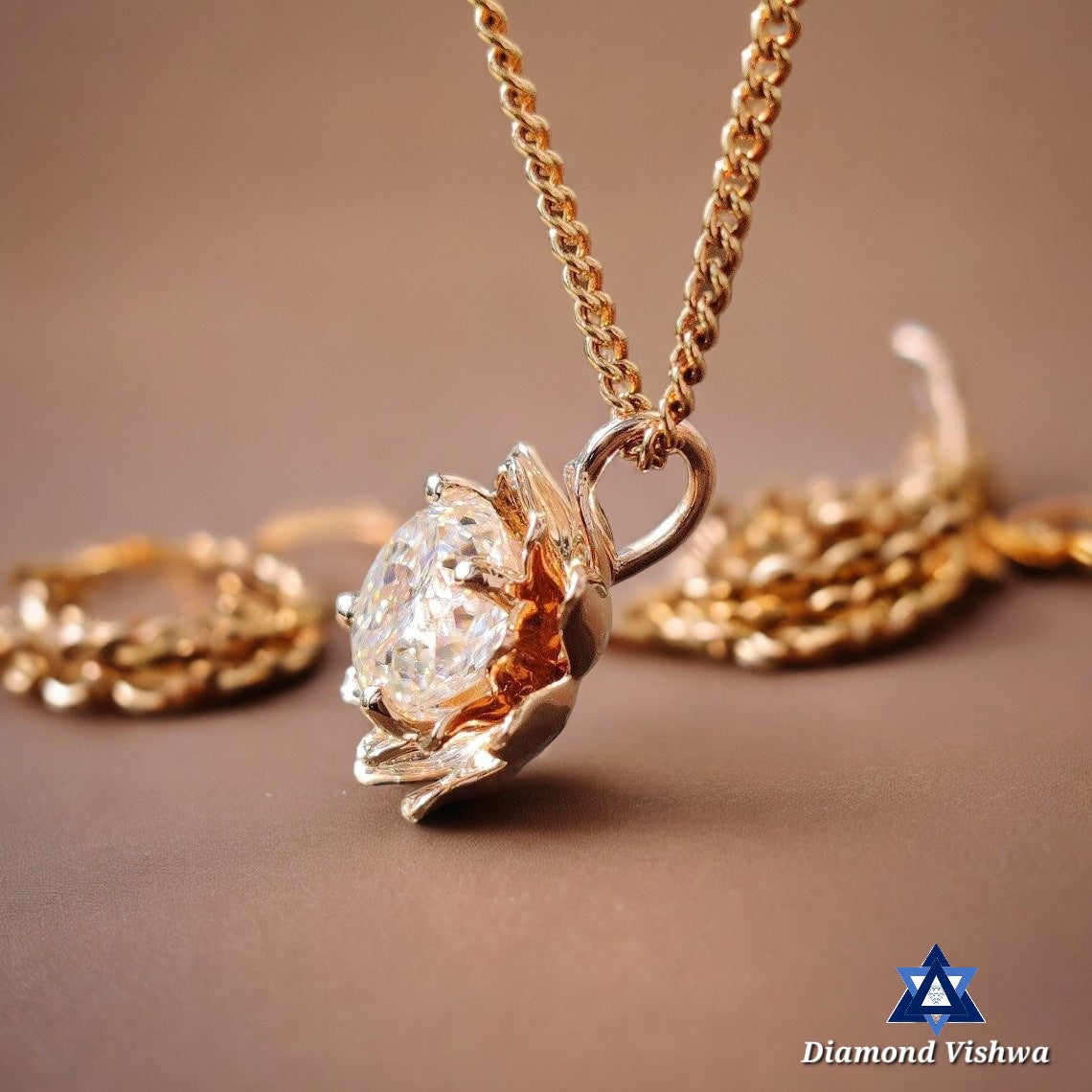 1.55 Carat Colorless Moissanite Vintage Flower Style Solitaire Pendant Necklace - Anniversary Gift for H