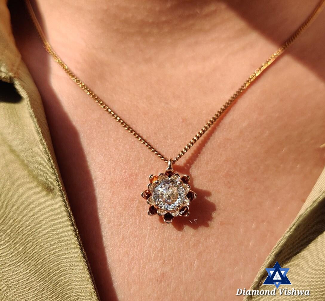 1.55 Carat Colorless Moissanite Vintage Flower Style Solitaire Pendant Necklace - Anniversary Gift for H