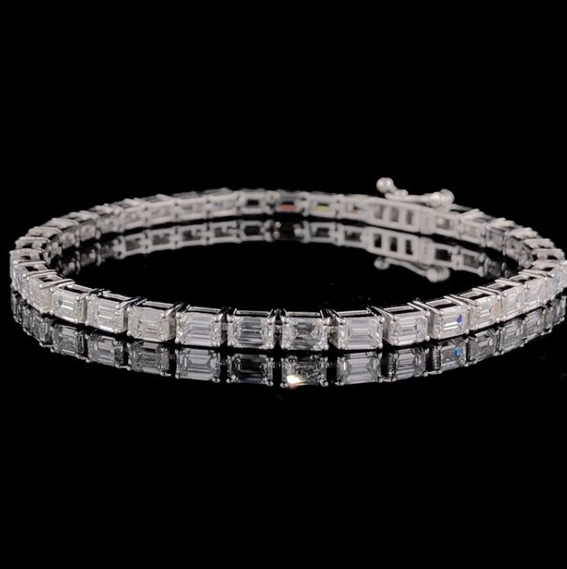 Emerald Cut Moissanite Diamond Tennis Bracelet in White Gold - Luxury Gift for Her, Anniversary Jewelry