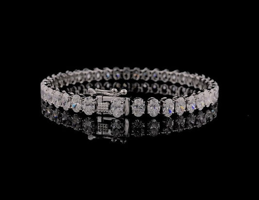 Luxurious White Gold Moissanite Bracelet - Elegant Oval Tennis Style, Perfect Women's Anniversary Gift Jewelry, Gifts for Women