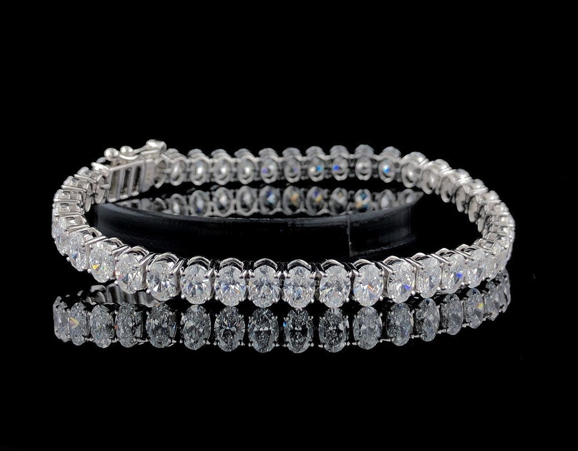 Luxurious White Gold Moissanite Bracelet - Elegant Oval Tennis Style, Perfect Women's Anniversary Gift Jewelry, Gifts for Women