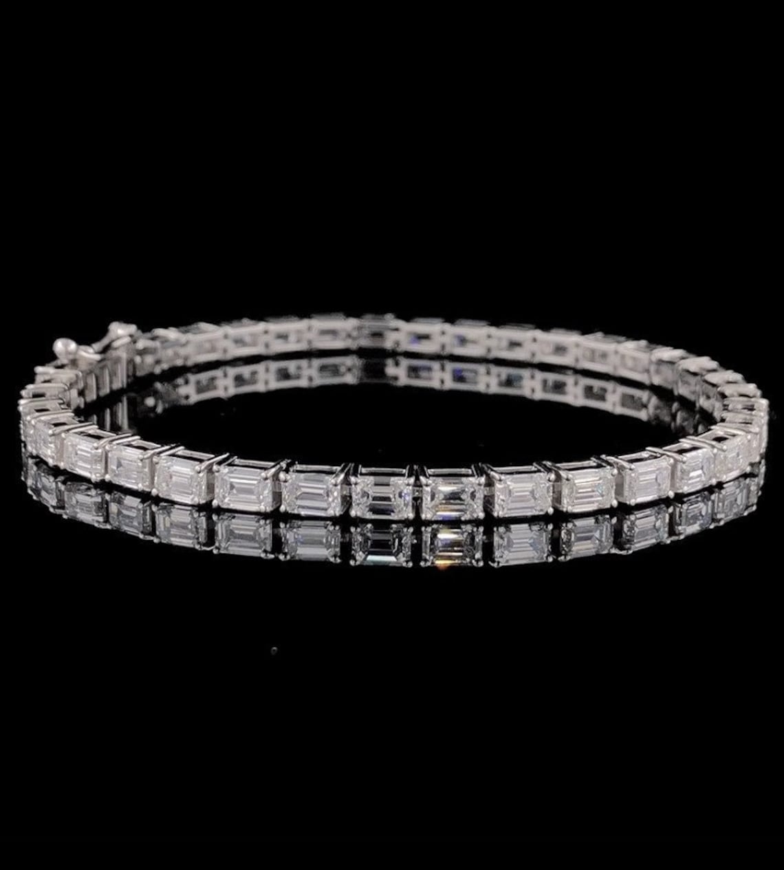 Emerald Cut Moissanite Diamond Tennis Bracelet in White Gold - Luxury Gift for Her, Anniversary Jewelry