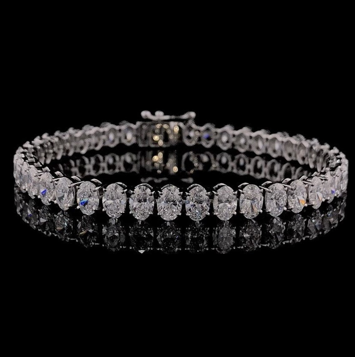 Luxurious White Gold Moissanite Bracelet - Elegant Oval Tennis Style, Perfect Women's Anniversary Gift Jewelry, Gifts for Women