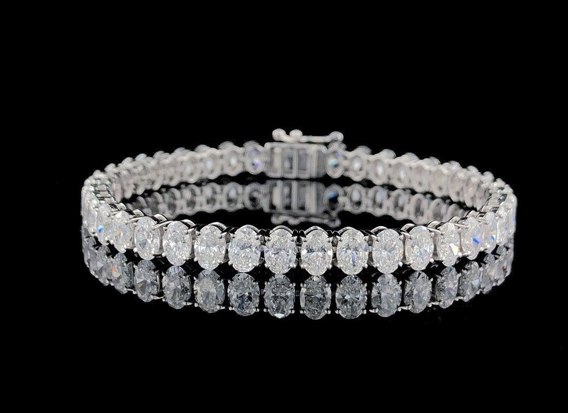 Luxurious White Gold Moissanite Bracelet - Elegant Oval Tennis Style, Perfect Women's Anniversary Gift Jewelry, Gifts for Women