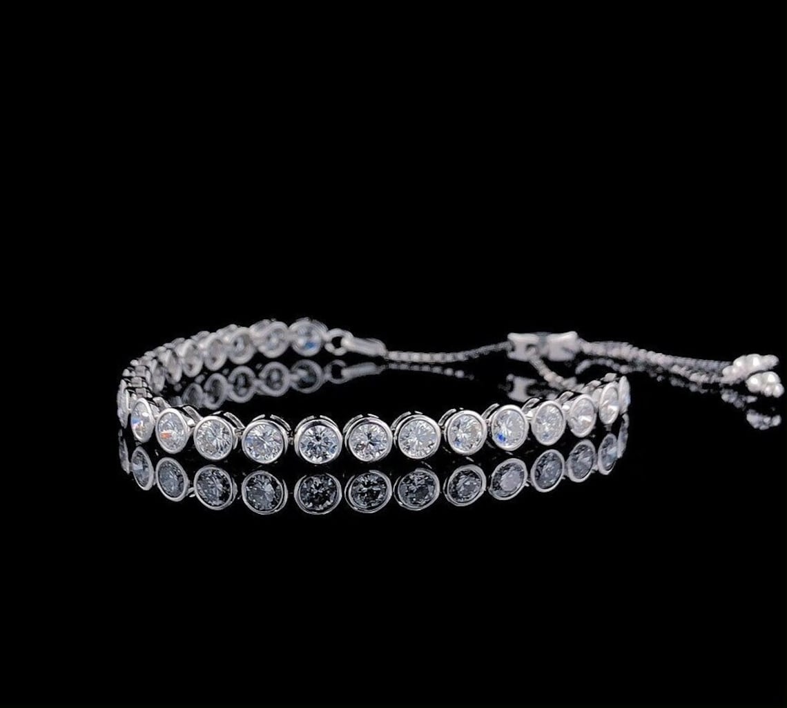 Adjustable Moissanite Diamond Bolo Bracelet - Round Slider Design, Perfect for Everyday Wear, Chic Gift for Her