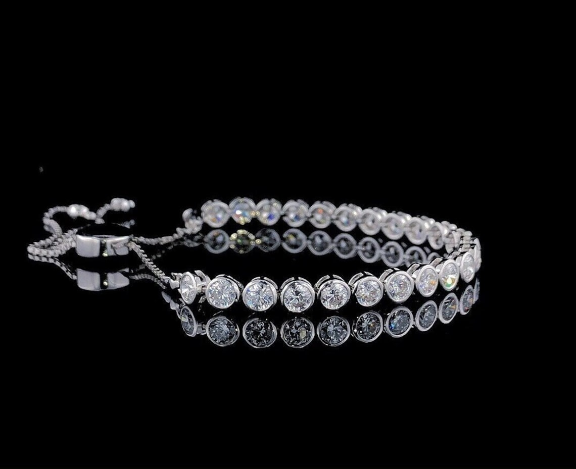 Adjustable Moissanite Diamond Bolo Bracelet - Round Slider Design, Perfect for Everyday Wear, Chic Gift for Her