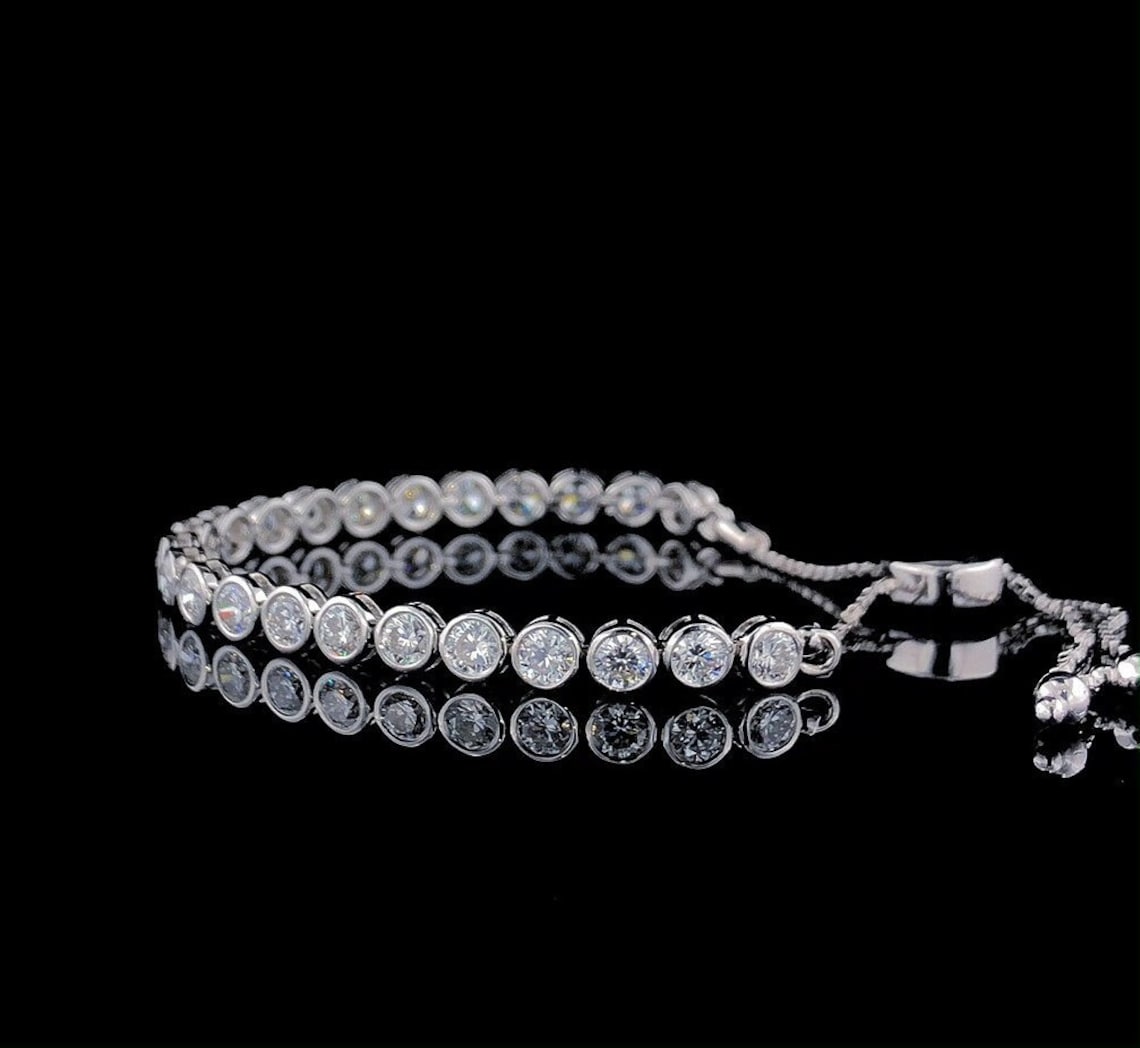 Adjustable Moissanite Diamond Bolo Bracelet - Round Slider Design, Perfect for Everyday Wear, Chic Gift for Her