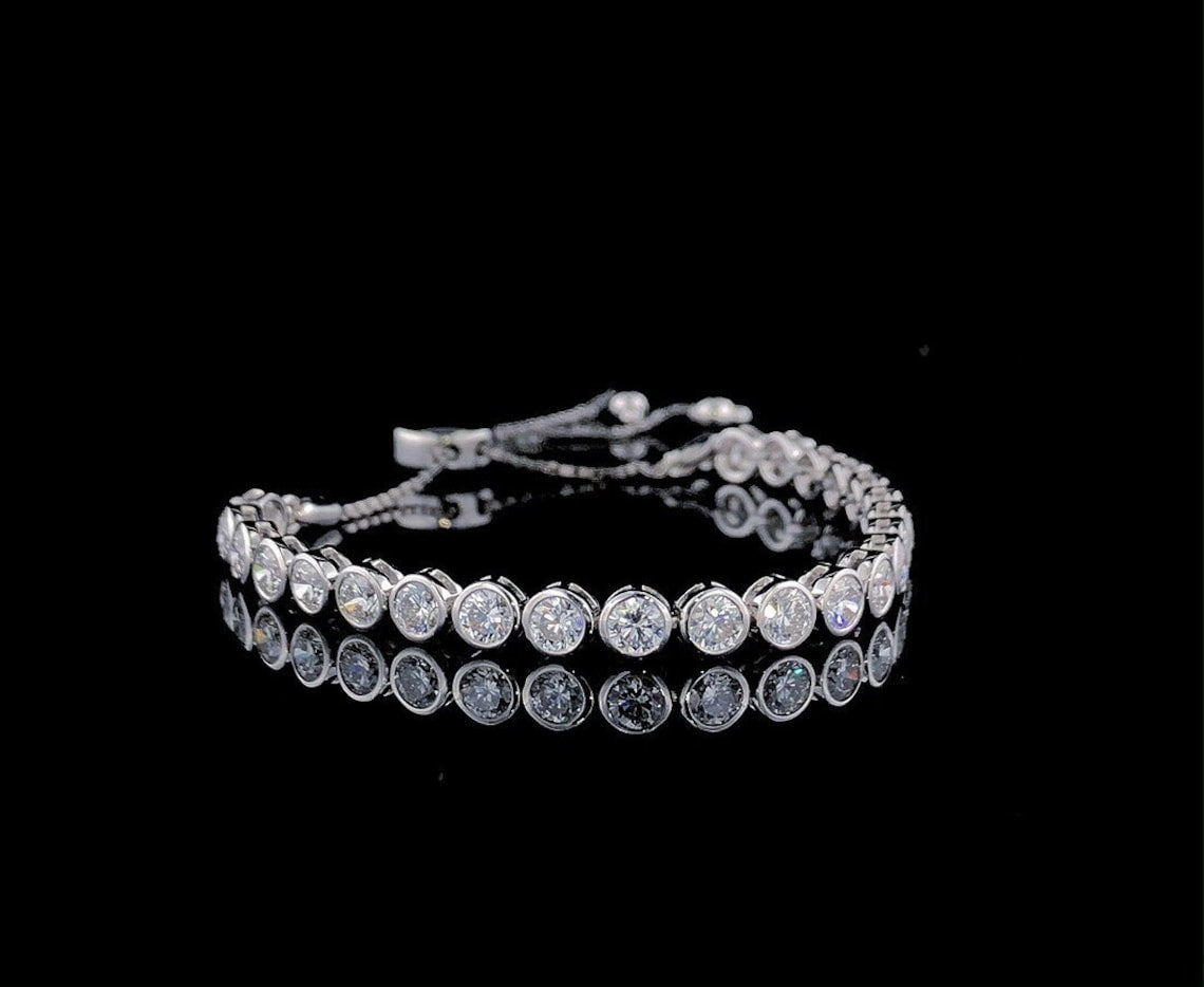 Adjustable Moissanite Diamond Bolo Bracelet - Round Slider Design, Perfect for Everyday Wear, Chic Gift for Her