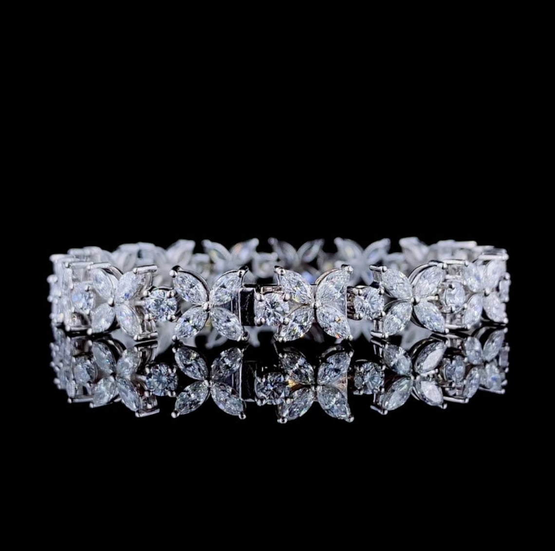 Nature-Inspired Moissanite Diamond Floral Bracelet - Marquise & Round Cut, Anniversary Gift for Women