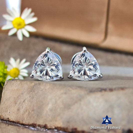 2.51 TCW Trillion Moissanite Studs, White Gold Wedding Earrings, Screw Backs