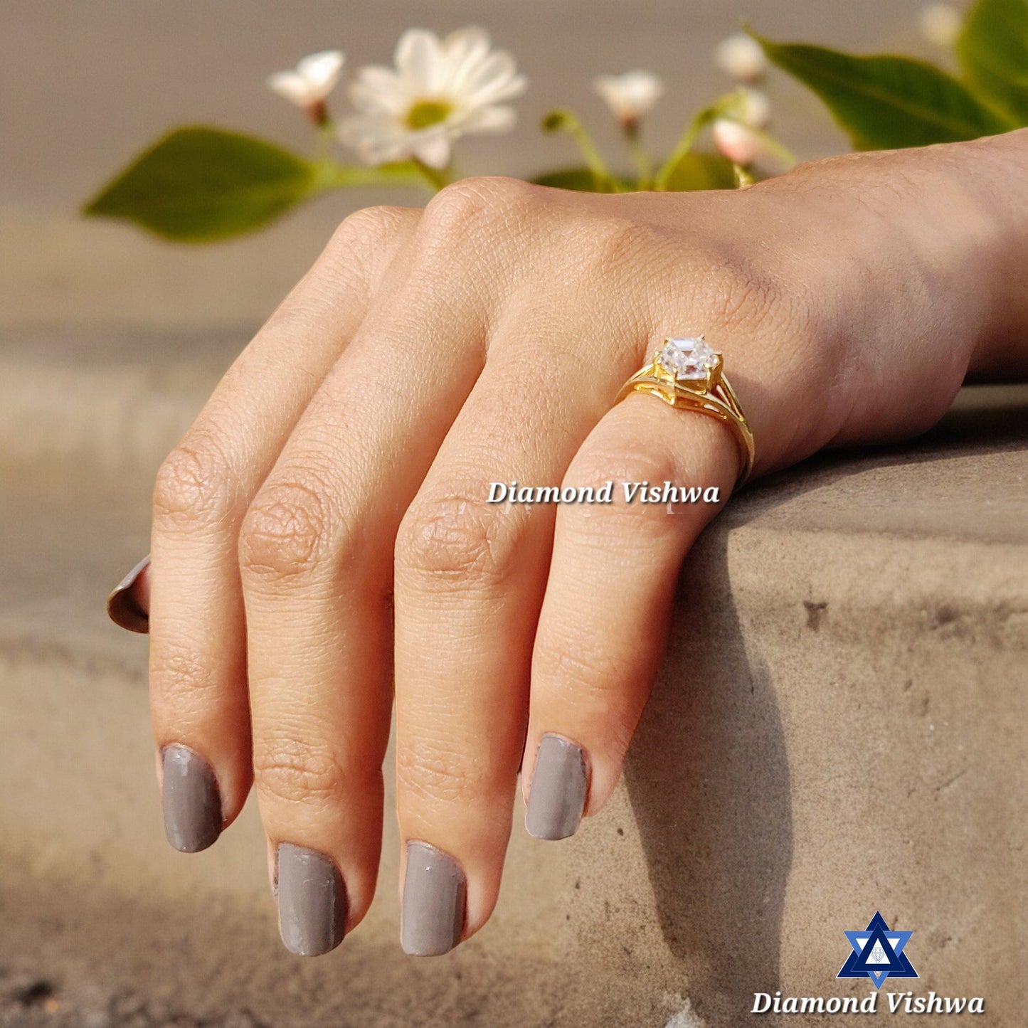Vintage Colorless Moissanite Engagement Ring 1.24 CT Hexagon Cut Six Prong 14K Solid Gold Solitaire