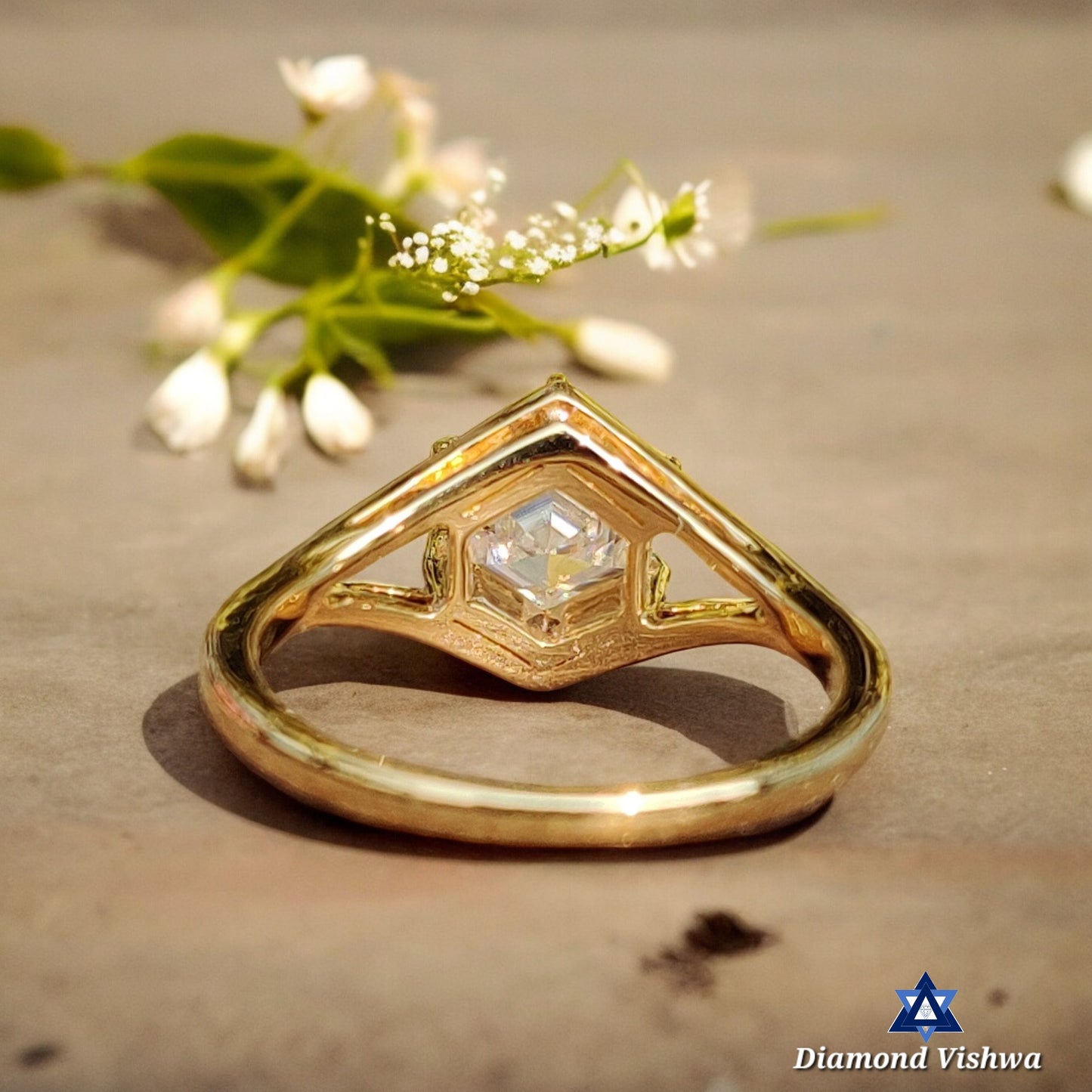 Vintage Colorless Moissanite Engagement Ring 1.24 CT Hexagon Cut Six Prong 14K Solid Gold Solitaire