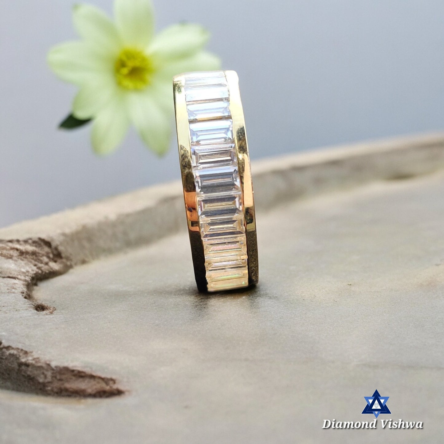 4x2mm Baguette Moissanite Eternity Band - 14K Yellow Gold Channel Set