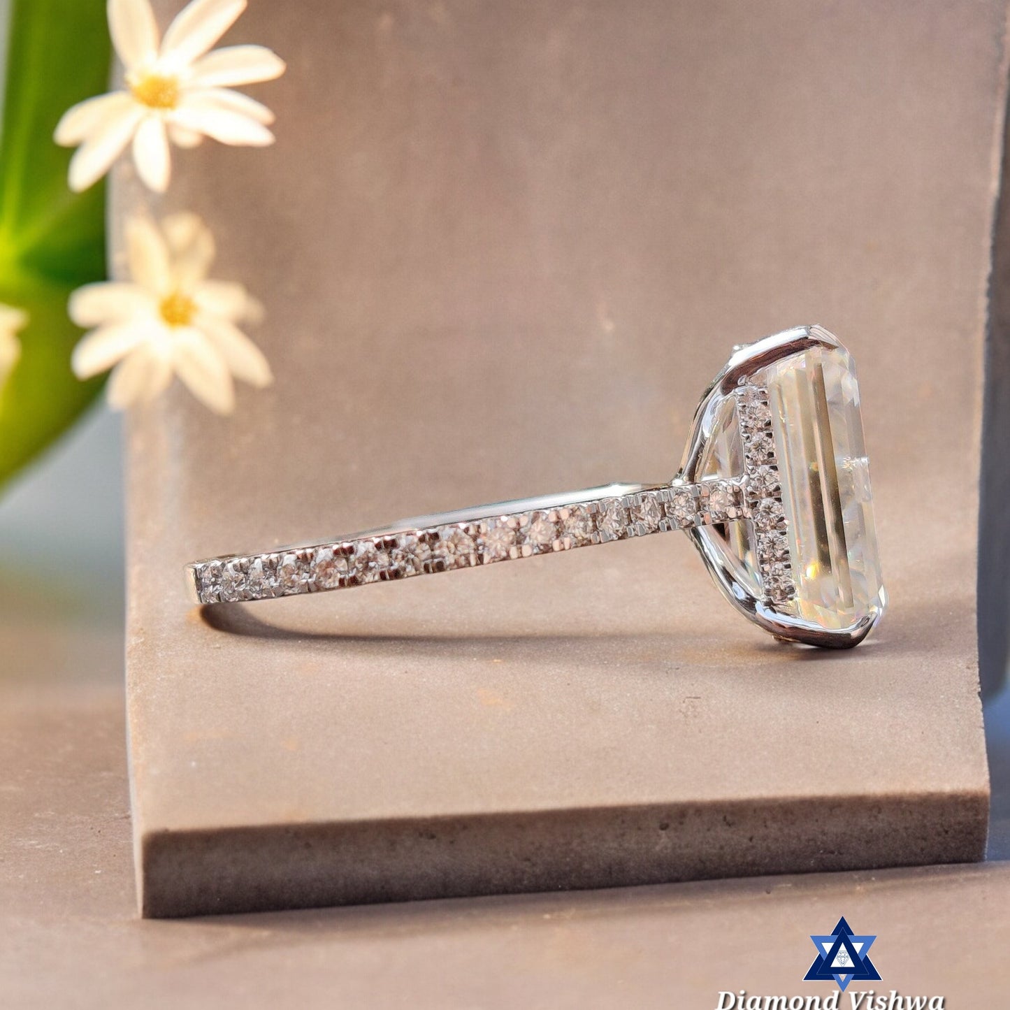 5.25 CT Lab-Grown Emerald Cut Diamond Engagement Ring | Handmade Pave Hidden Halo Cathedral Setting | Bridal Wedding Jewelry for Women