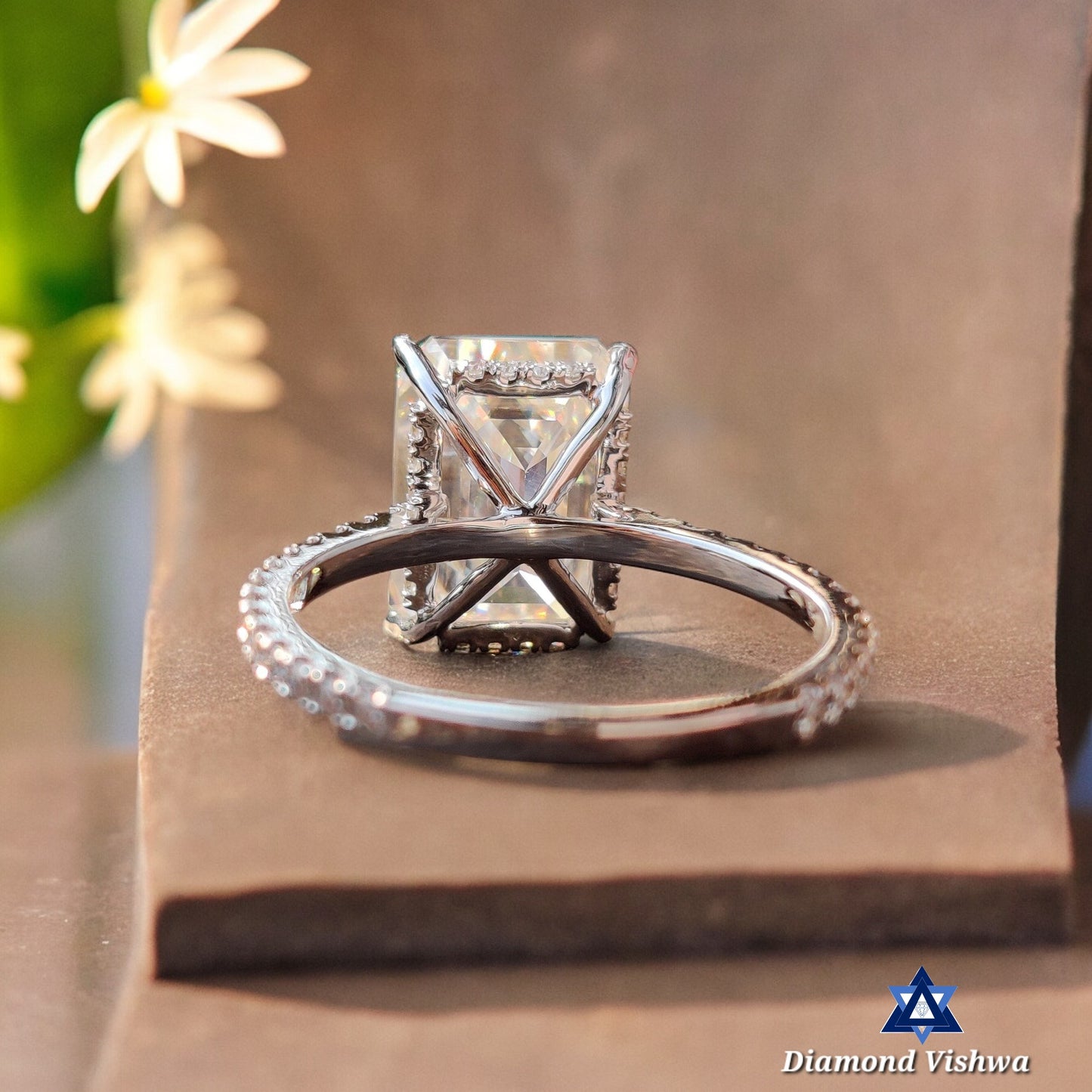 5.25 CT Lab-Grown Emerald Cut Diamond Engagement Ring | Handmade Pave Hidden Halo Cathedral Setting | Bridal Wedding Jewelry for Women