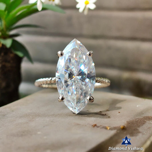 3.60 CT Marquise Cut Near Colorless Lab Diamond Ring - Hidden Halo, Twisted Band