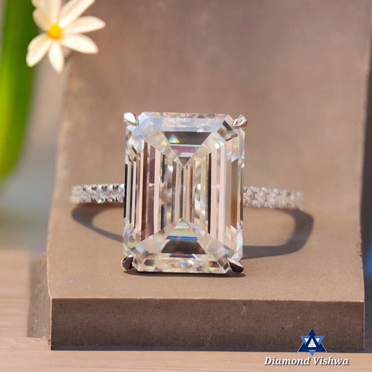 5.25 CT Lab-Grown Emerald Cut Diamond Engagement Ring | Handmade Pave Hidden Halo Cathedral Setting | Bridal Wedding Jewelry for Women