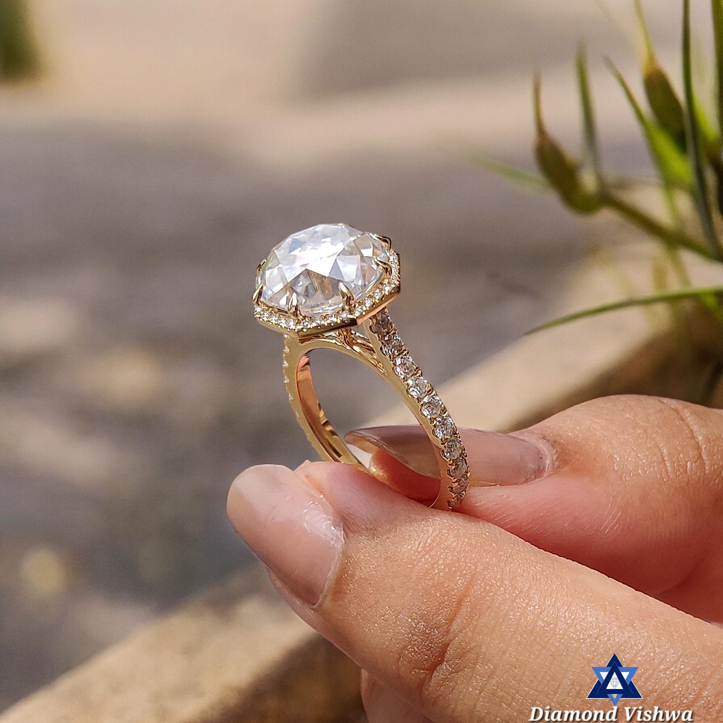 Vintage Moissanite Engagement Ring | 4.75 TCW Old European Cut | Octagonal Halo Pave | Antique Style Promise Ring