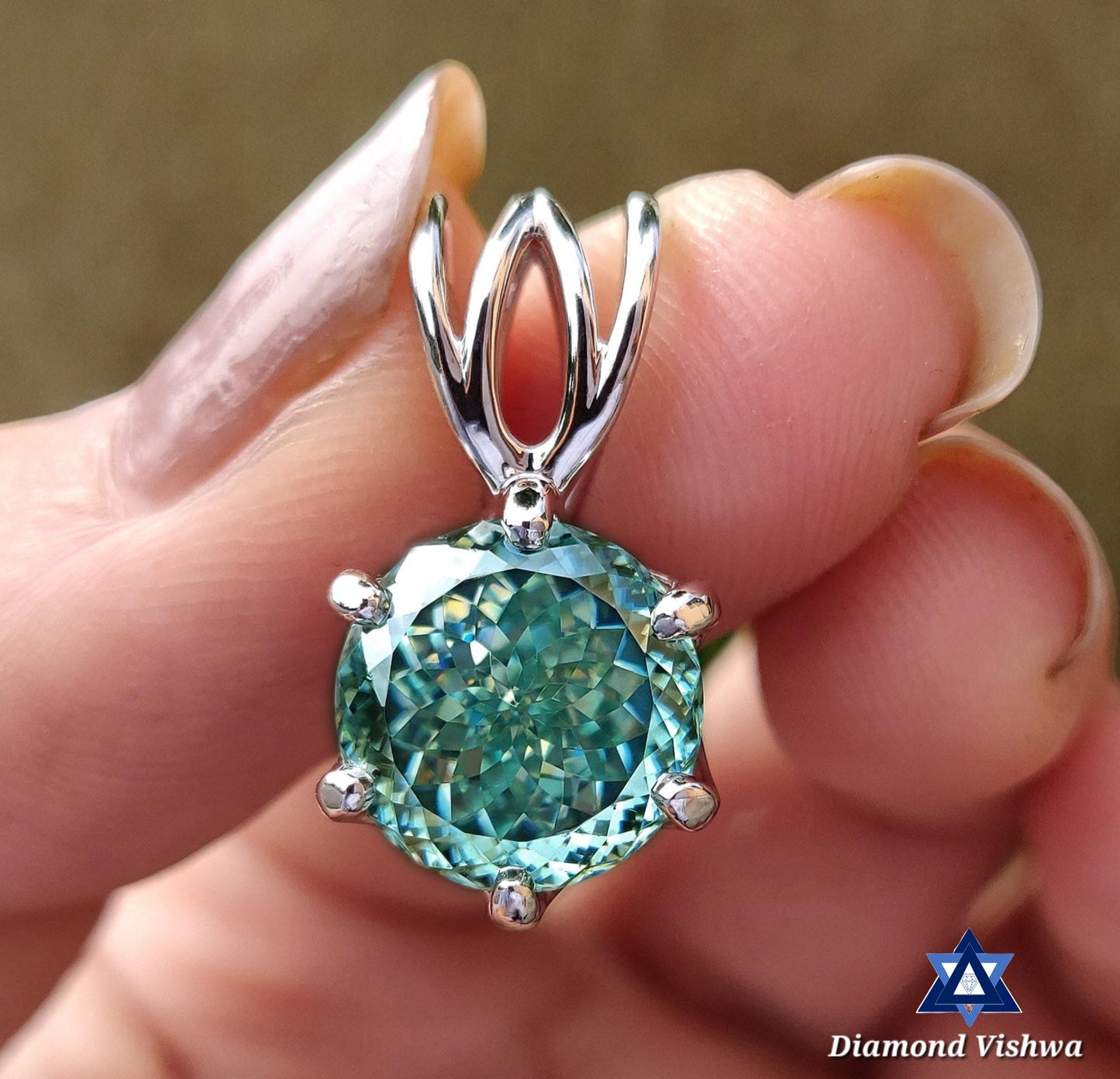 6.25 CT Stunning Cyan Blue Moissanite Celtic Solitaire Pendant - Unique Portuguese Cut Birthday Christmas Gift for Her