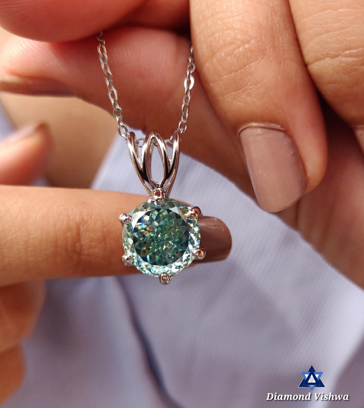 6.25 CT Stunning Cyan Blue Moissanite Celtic Solitaire Pendant - Unique Portuguese Cut Birthday Christmas Gift for Her