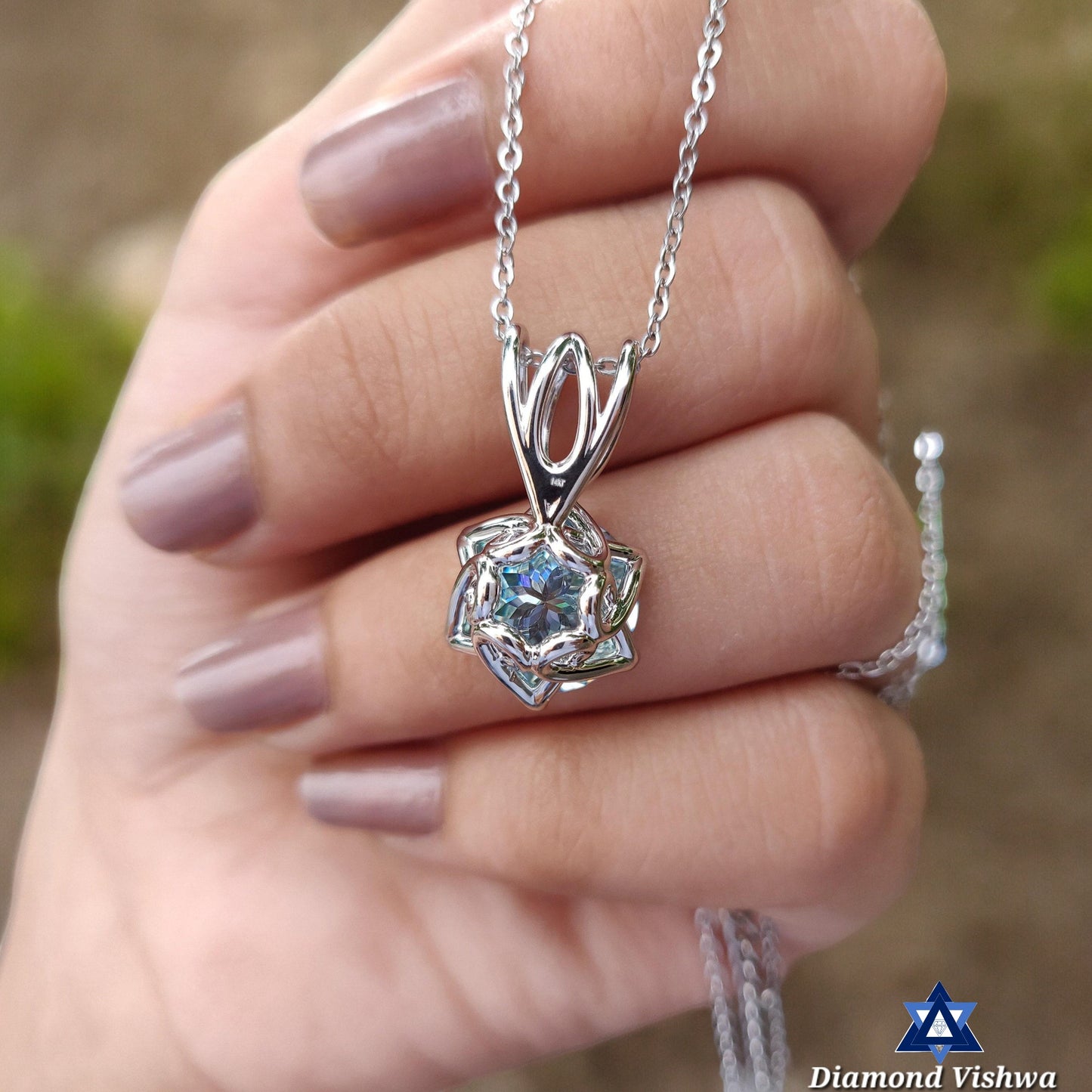 6.25 CT Stunning Cyan Blue Moissanite Celtic Solitaire Pendant - Unique Portuguese Cut Birthday Christmas Gift for Her