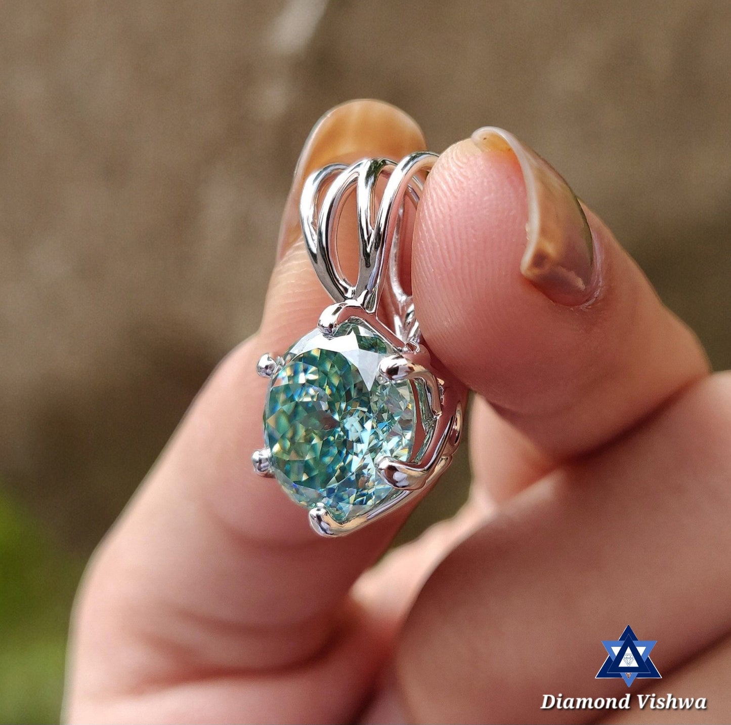 6.25 CT Stunning Cyan Blue Moissanite Celtic Solitaire Pendant - Unique Portuguese Cut Birthday Christmas Gift for Her