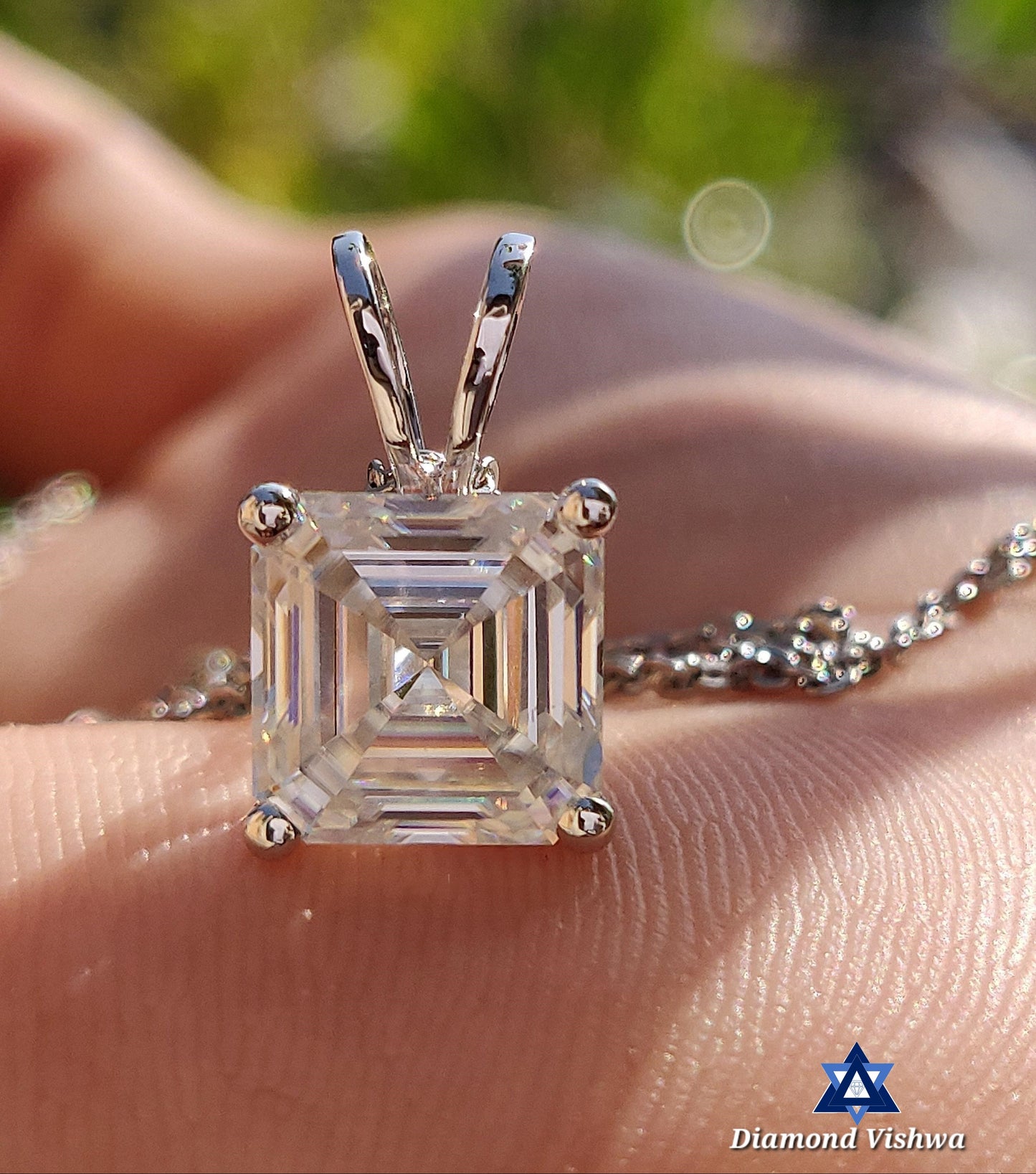 3.0 CT Breathtaking Asscher Cut Lab Diamond Solitaire Pendant in White Gold - Handcrafted Anniversary Christmas Gift for Her