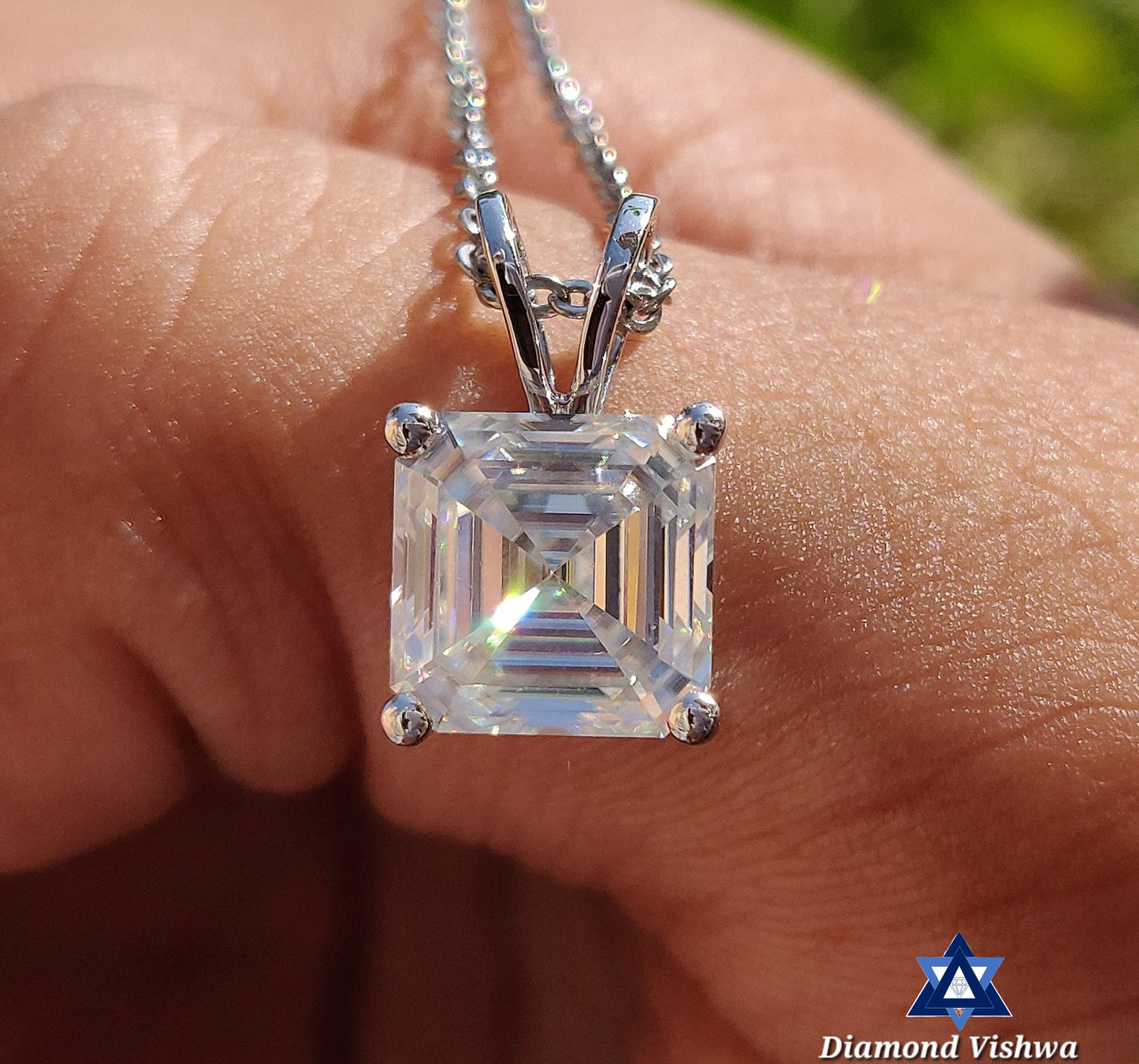 3.0 CT Breathtaking Asscher Cut Lab Diamond Solitaire Pendant in White Gold - Handcrafted Anniversary Christmas Gift for Her