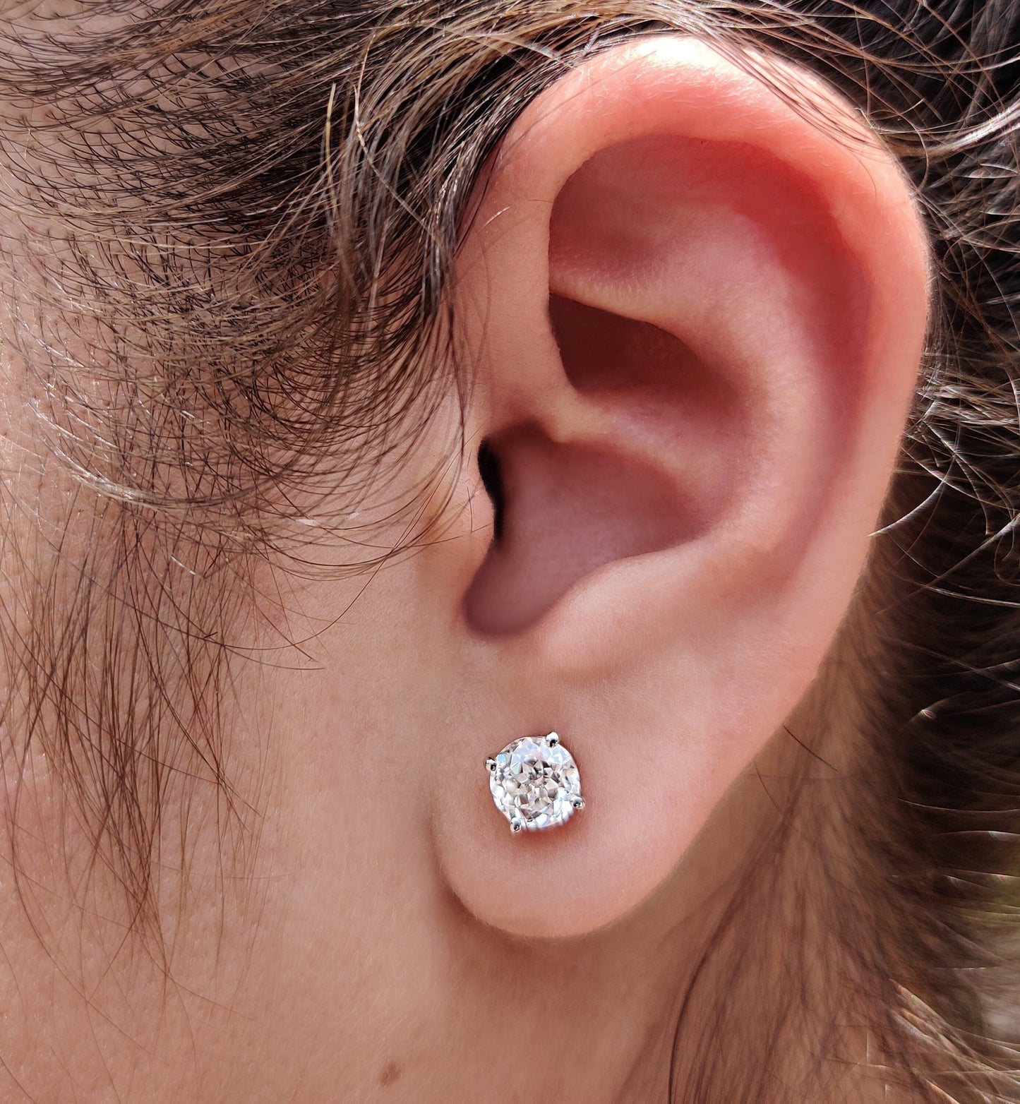 Round Crushed Ice Cut Moissanite Stud Earrings - Elegant Push Back Earrings for Daily Wear - Perfect Gift for Her