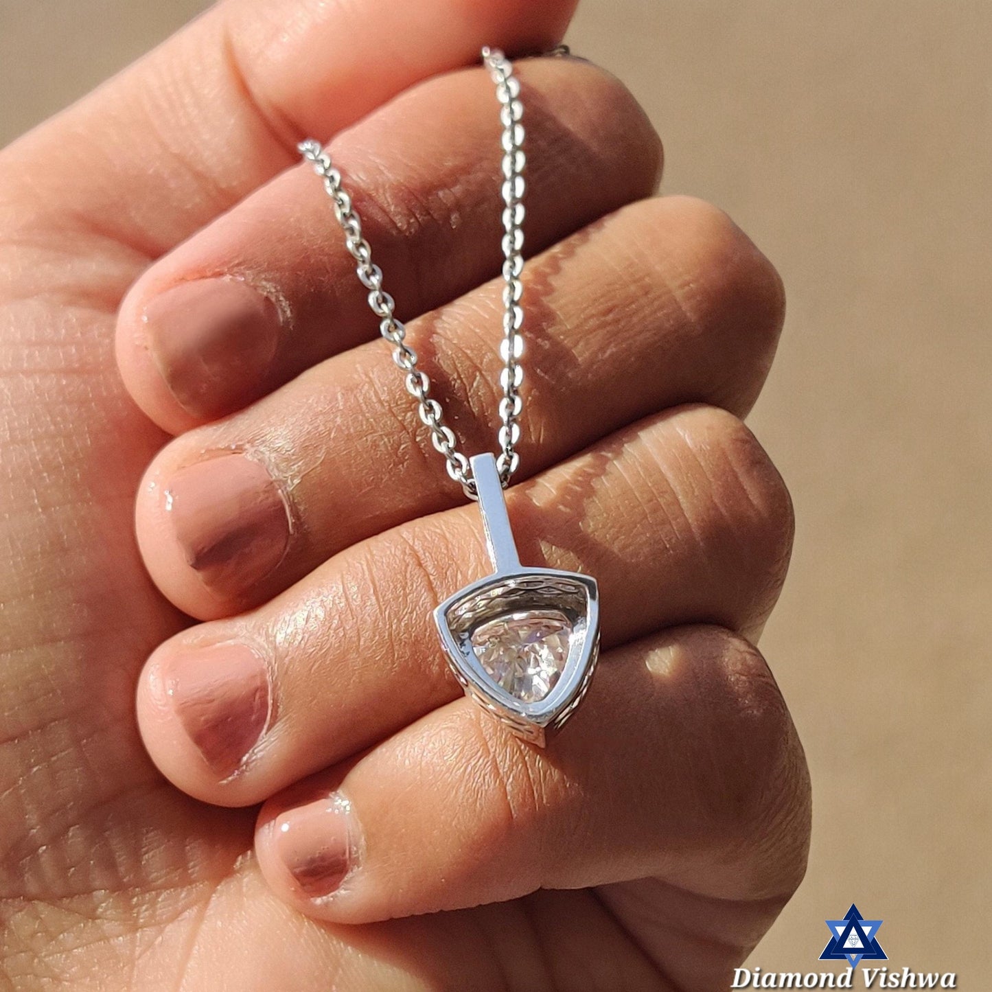 1.18 CT Trillion Cut Moissanite Halo Pendant Necklace - Elegant Anniversary Wedding Gift for Her