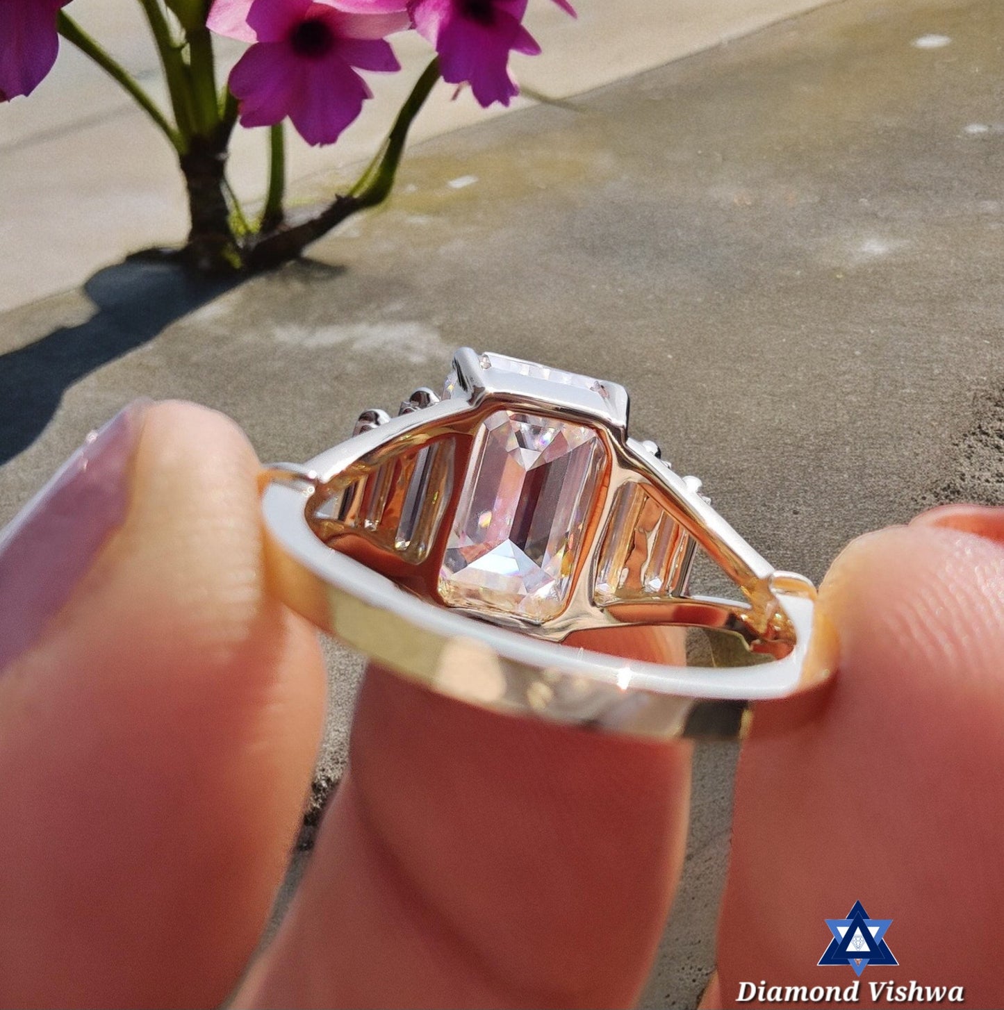 2.78 CT Vintage Emerald Cut Colorless Moissanite Engagement Ring - Split Shank Baguette