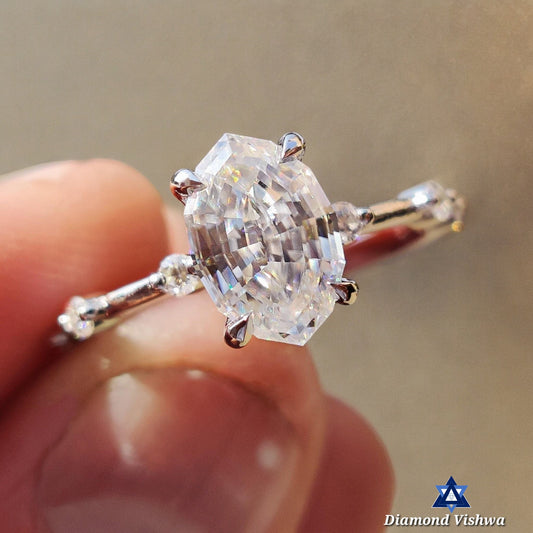 1.50 CT Oval Step Cut Moissanite Engagement Ring with Distance Pave - Handcrafted Bridal Jewelry