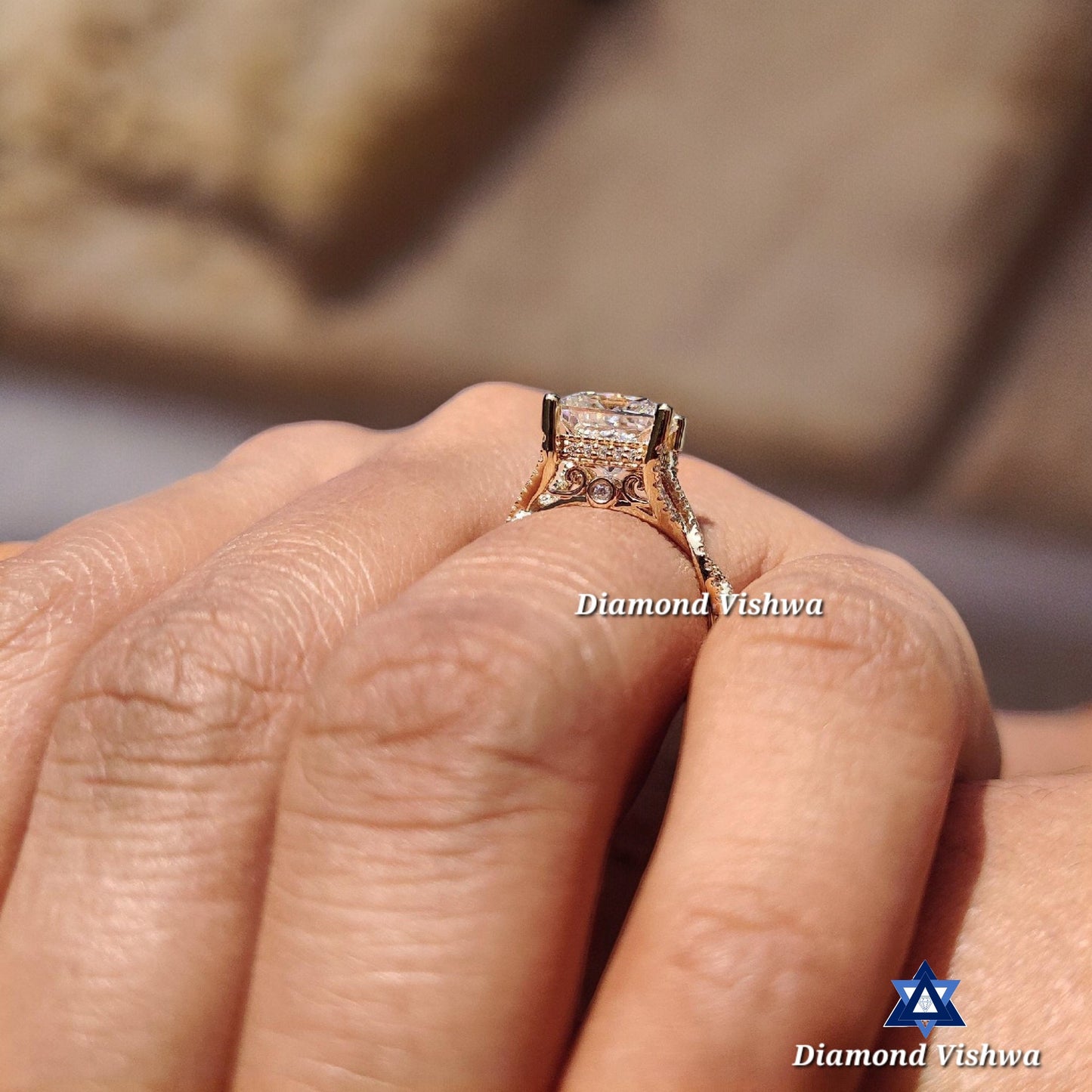 Princess Cut Lab Grown Diamond Engagement Ring | Twisted Shank Pave Peekaboo | Bridal Wedding Band