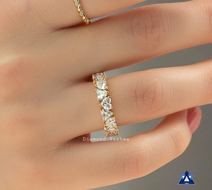 Heart Cut Moissanite Diamond Full Eternity Band, Prong Setting, Perfect Promise or Wedding Band, Classic band, Gifts for women - Image 4