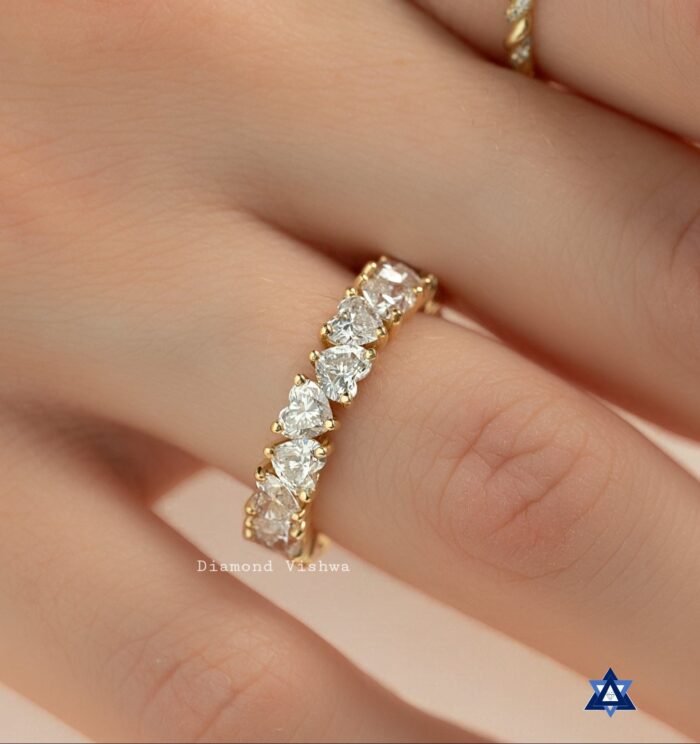 Heart Cut Moissanite Diamond Full Eternity Band, Prong Setting, Perfect Promise or Wedding Band, Classic band, Gifts for women - Image 2