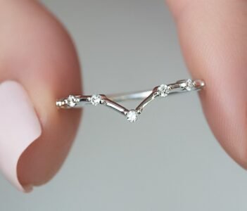 Chevron Patterned Diamond Wedding Band Ring, Brilliant Cut Diamonds, Stackable Bridal Jewelry
