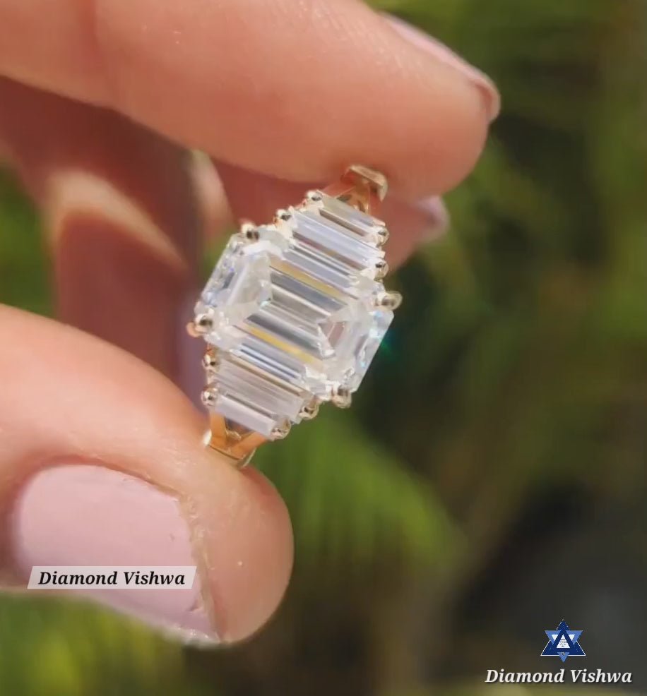 1b738c688ecf4f97ad5555148503b18a.thumbnail.0000000000 2.78 CT Vintage Emerald Cut Colorless Moissanite Engagement Ring - Split Shank Baguette - 925 Silver - Image 1
