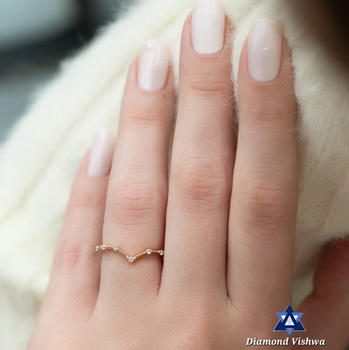 Chevron Patterned Diamond Wedding Band Ring, Brilliant Cut Diamonds, Stackable Bridal Jewelry - Image 2