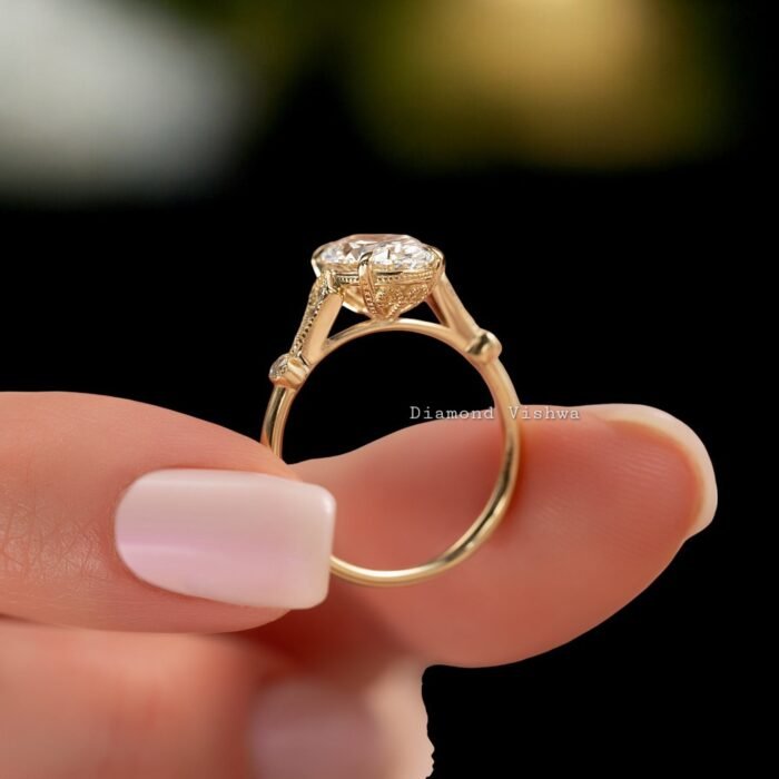 2Ct Oval cut moissanite Diamond Engagement Ring Perfect Wedding or Anniversary Gifts Promise ring for her 14k Yellow Gold - Image 2