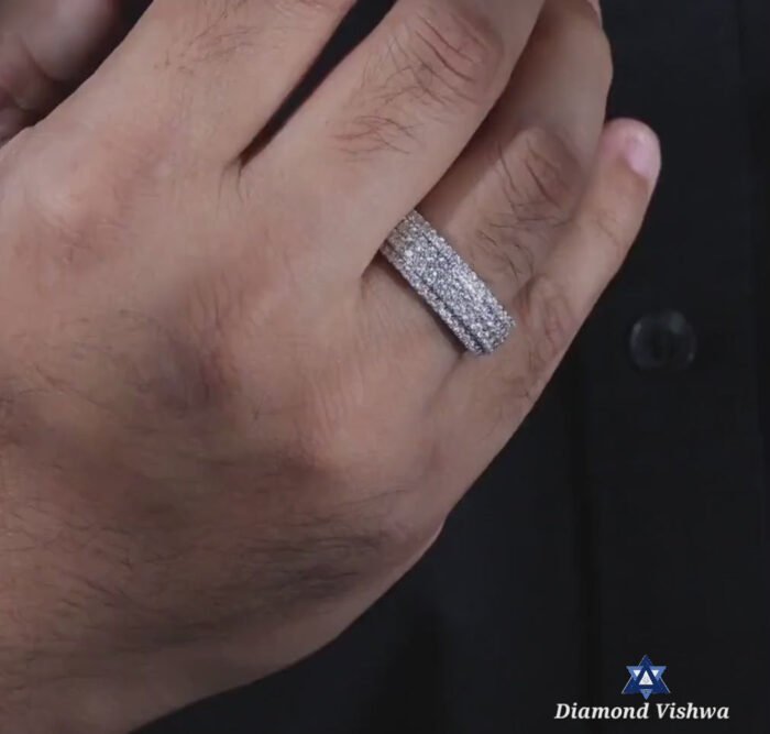 Men’s 4-Row Lab Grown Diamond Wedding Band Ring - Image 8