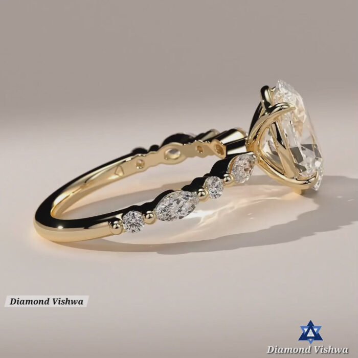 Classic Oval Cut Moissanite Engagement Ring, Accent Stone Band in Prong Setting, Unique Wedding Proposal Gift - Image 2