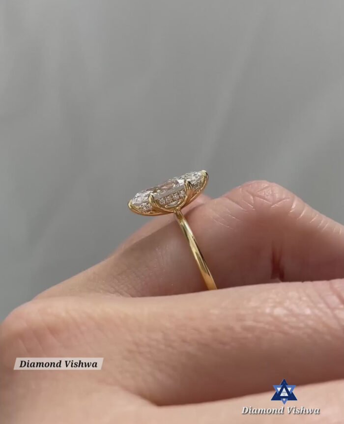 2.5Ct Marquise Cut Hidden Halo Moissanite Engagement Ring | Special Hidden Halo Engagement Ring | ring for her | Wedding Ring | 18k Solid Gold - Image 3