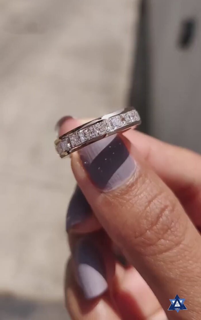 3.00mm Princess Cut Lab Grown Diamond Half Eternity Band Channel Set Wedding Ring - Image 7