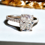 Sparkling Cushion Cut Moissanite, Pave Crown Engagement Ring, Ice Crushed Detail, Exceptional Love Celebration Gift