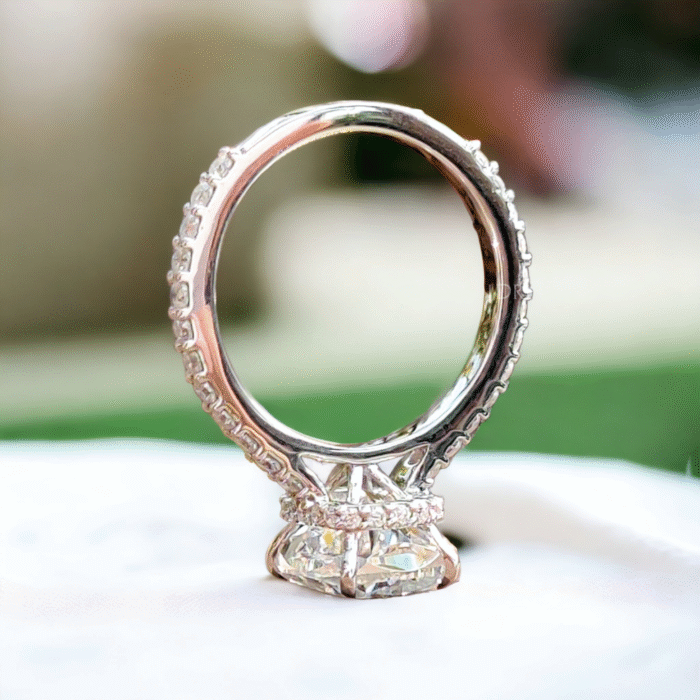 Sparkling Cushion Cut Moissanite, Pave Crown Engagement Ring, Ice Crushed Detail, Exceptional Love Celebration Gift - Image 5