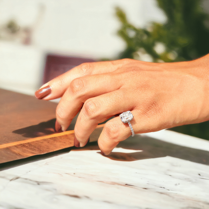 Sparkling Cushion Cut Moissanite, Pave Crown Engagement Ring, Ice Crushed Detail, Exceptional Love Celebration Gift - Image 7