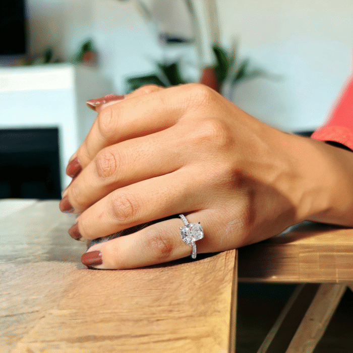 Sparkling Cushion Cut Moissanite, Pave Crown Engagement Ring, Ice Crushed Detail, Exceptional Love Celebration Gift - Image 8