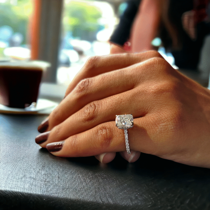 Sparkling Cushion Cut Moissanite, Pave Crown Engagement Ring, Ice Crushed Detail, Exceptional Love Celebration Gift - Image 9